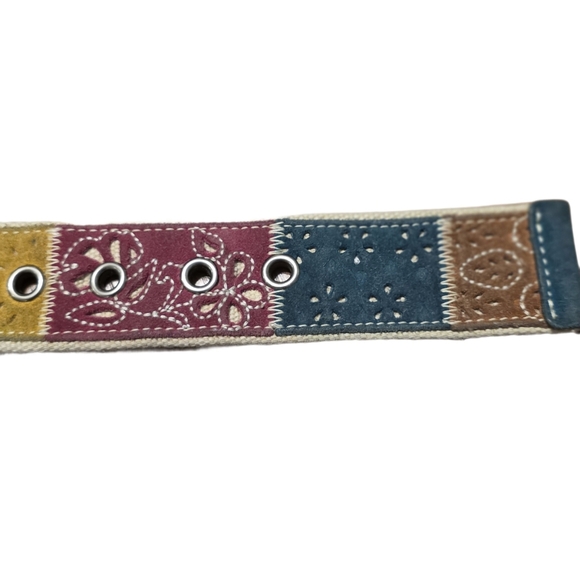Fossil Vintage Patchwork Suede Boho Belt with Silver Buckle 32" - 36" Waist - Picture 10 of 16